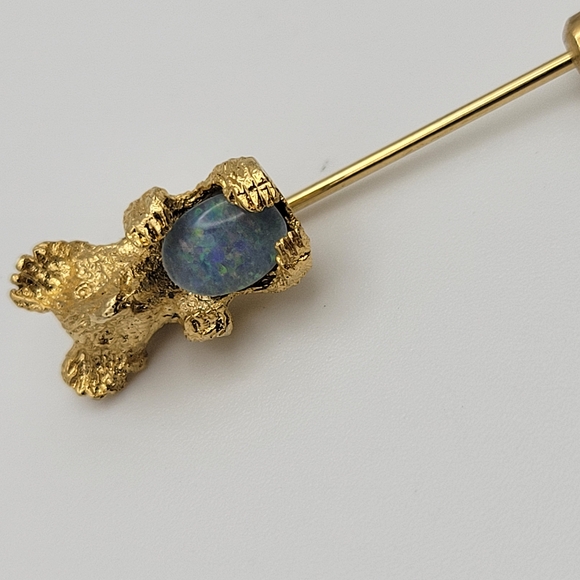 Vintage Genuine Australian Blue Opal Koala Gold Tone Hat Lapel Tie Pin Brooch - Picture 7 of 8